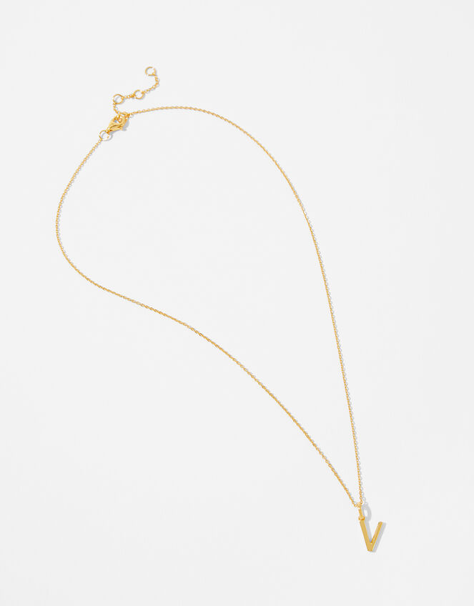 Gold Vermeil Initial Pendant Necklace - V, , large