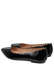 Patent Scallop Edge Flat Shoes, Black (BLACK), large