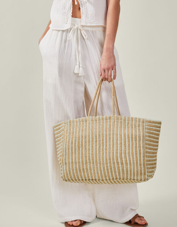 Large Woven Stripe Tote Bag, , large