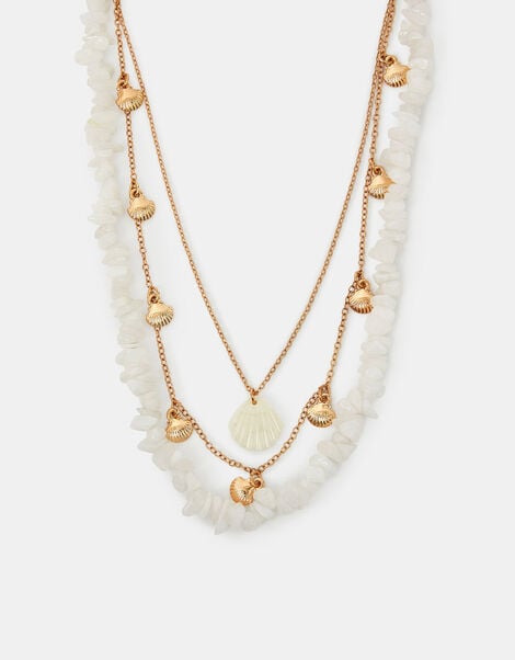 Layered Shell Charm Necklace, , large
