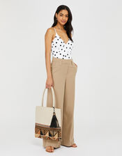 Woven Beaded Tote Bag with Tassel, , large