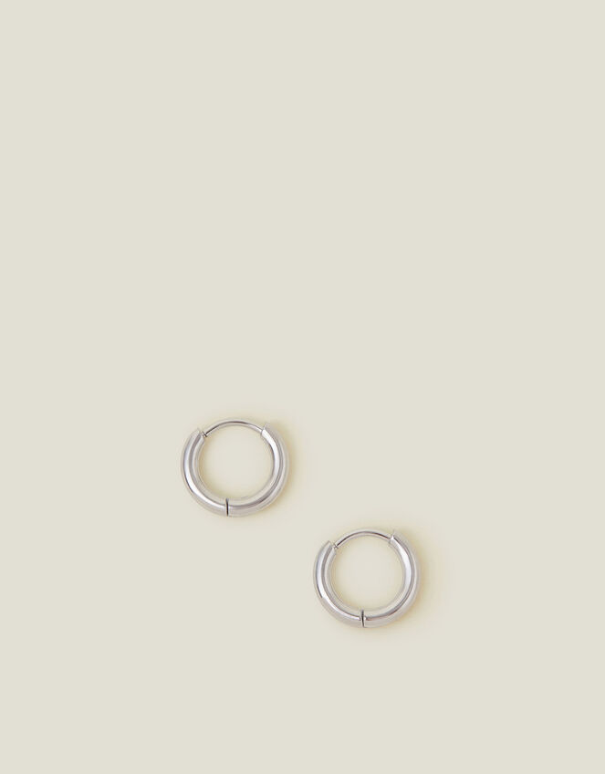 Platinum-Plated Stainless Steel Hoop Earrings, , large