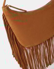 Leather Fringe Scoop Shoulder Bag, , large