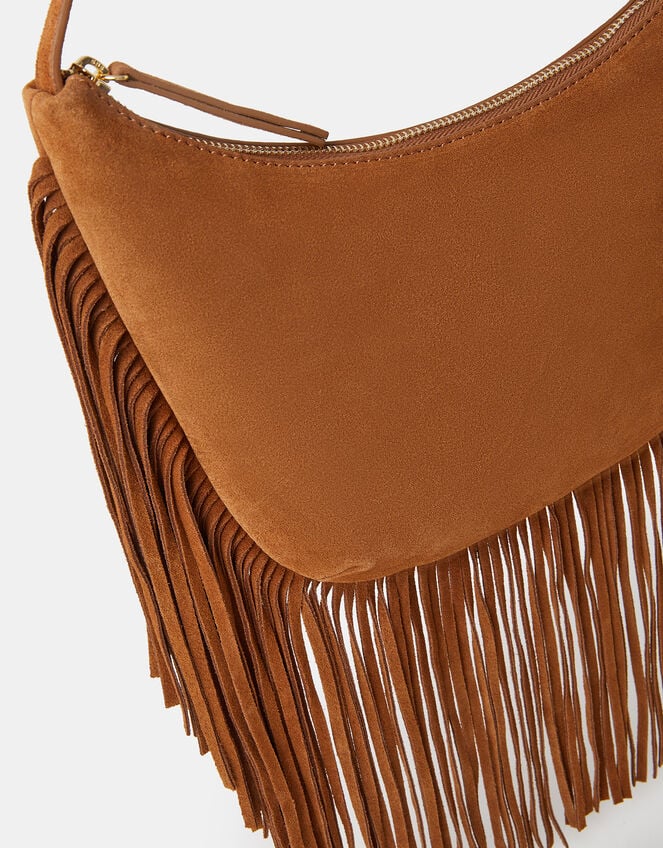 Leather Fringe Scoop Shoulder Bag, , large