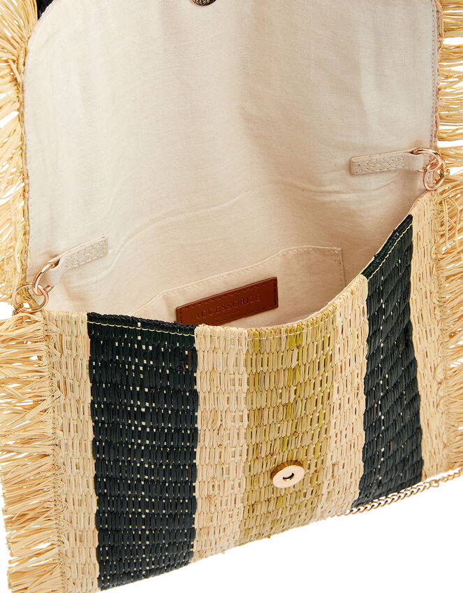 Striped Fringe Clutch Bag, , large