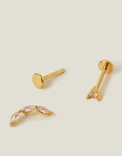 2-Pack 14ct Gold-Plated Surgical Steel Diamanté Flatback Earrings, , large