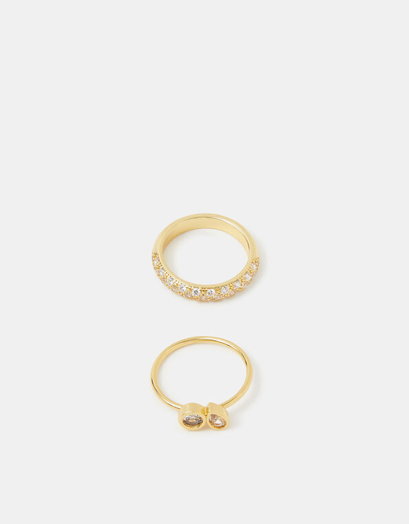 2-Pack 14ct Gold-Plated Mix Diamant&eacute; Rings, Gold (GOLD), large