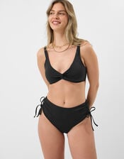 Tie High Waist Shaping Bikini Bottoms, Black (BLACK), large