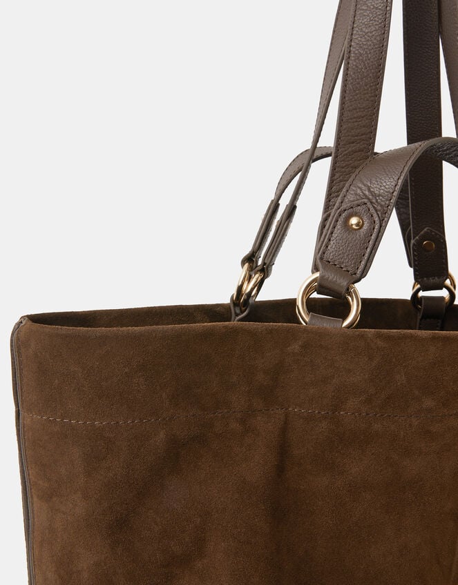 Multi Strap Suede Tote Bag, Brown (CHOCOLATE), large