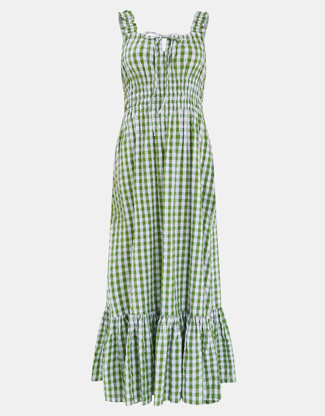 Gingham Sleeveless Maxi Dress, Green (GREEN), large