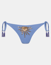 Sequin Sun Tie Side Bikini Bottoms, Blue (BLUE), large
