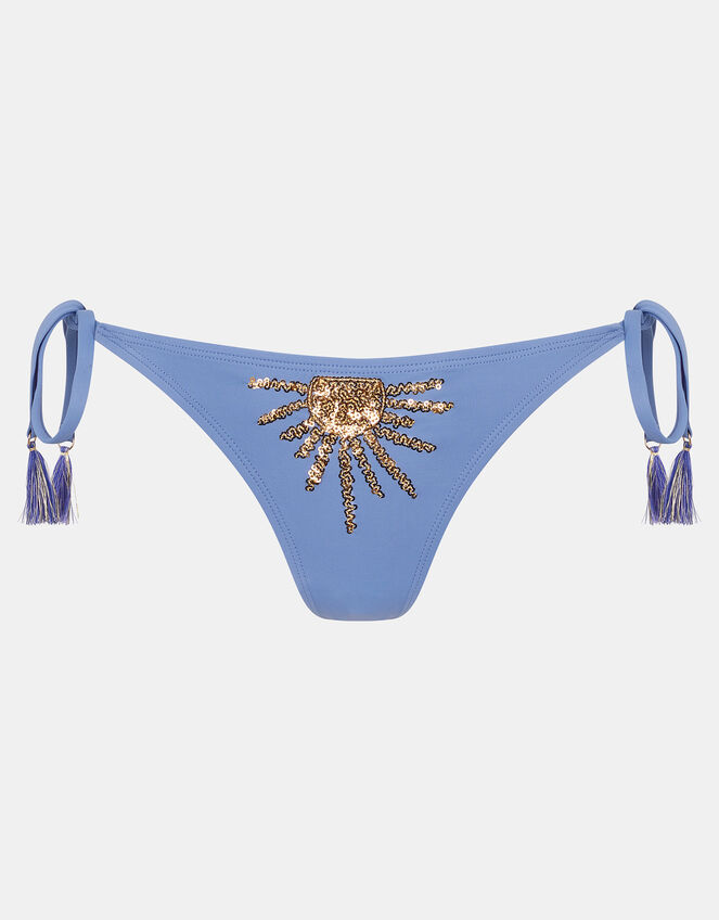 Sequin Sun Tie Side Bikini Bottoms, Blue (BLUE), large