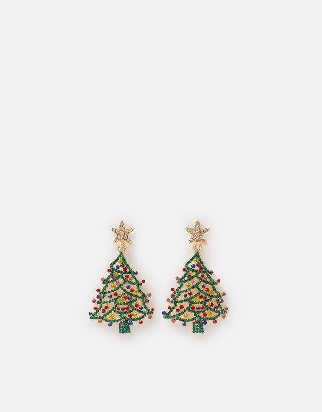 Embellished Christmas Tree Drop Earrings, , large