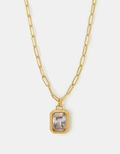 Stainless Steel Rectangle Stone Pendant Necklace, , large