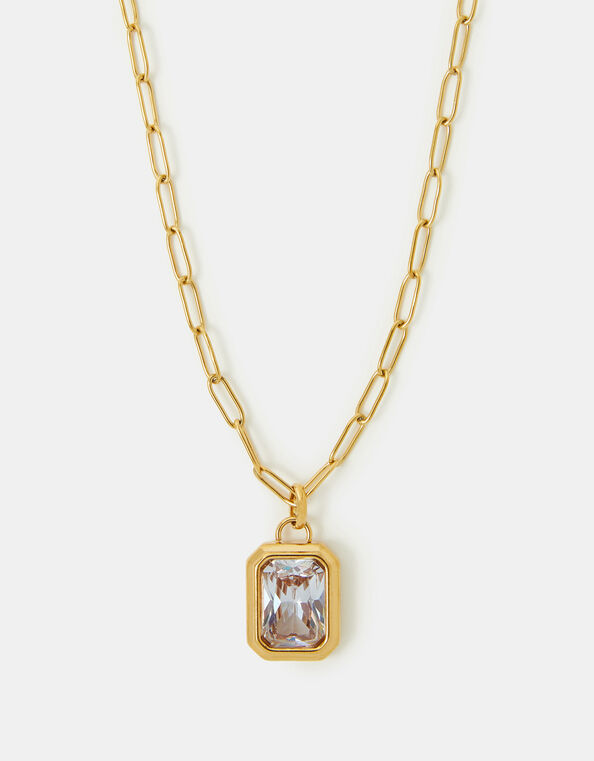 Stainless Steel Rectangle Stone Pendant Necklace, , large