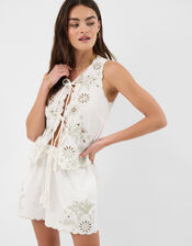 Celestial Cutwork Tie Front Tank Top, Ivory (IVORY), large