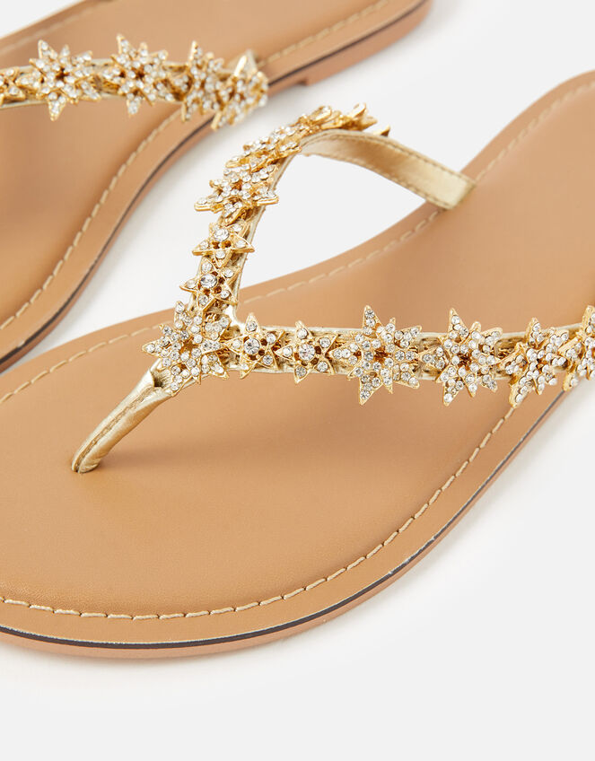 Star Embellished Thong Flip Flops, Gold (GOLD), large