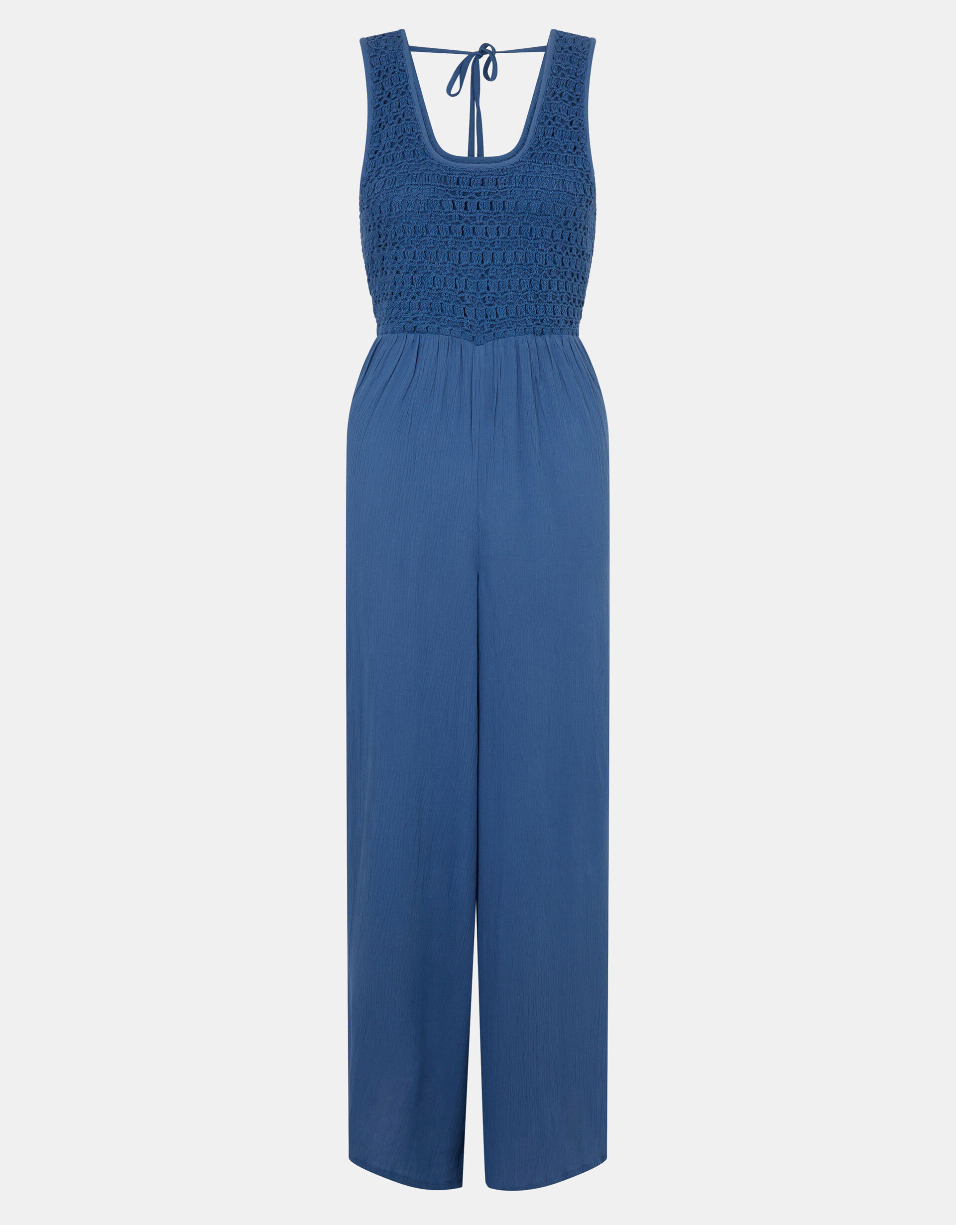 Sleeveless Crochet Jumpsuit, Blue (NAVY), large
