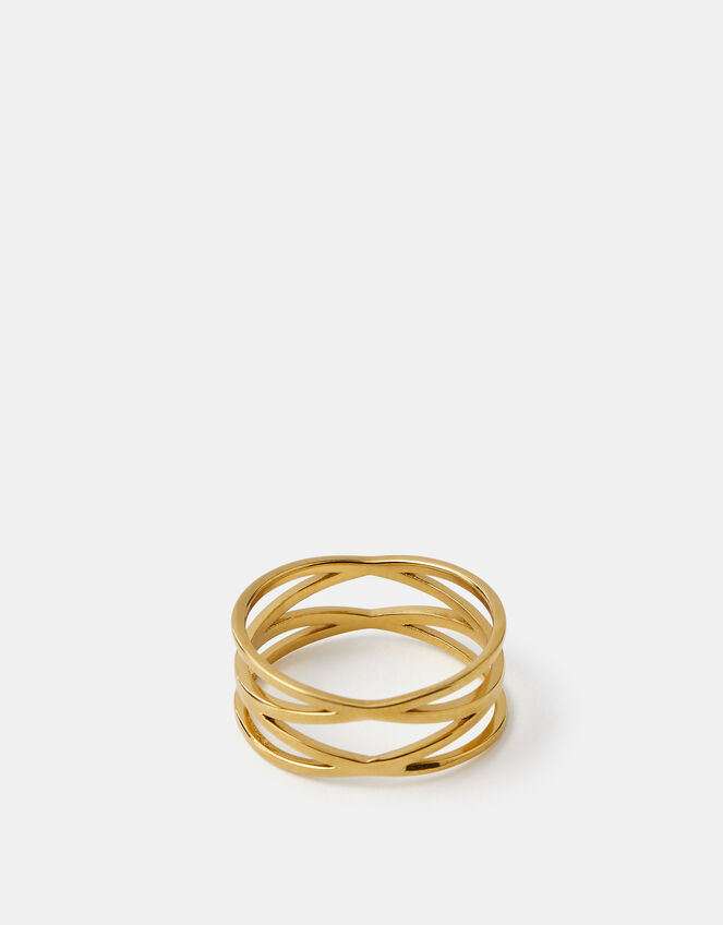 Stainless Steel Layered Crossover Ring, Gold (GOLD), large