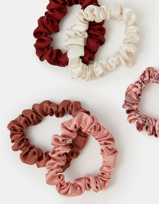 5-Pack Skinny Satin Hair Scrunchies, , large