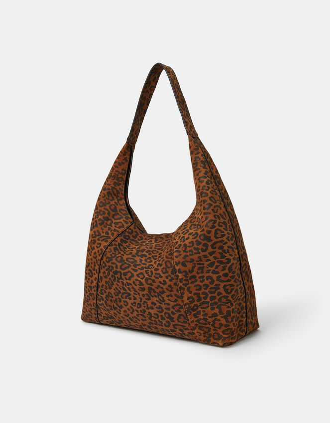 Leopard Print Suede Shoulder Bag, , large