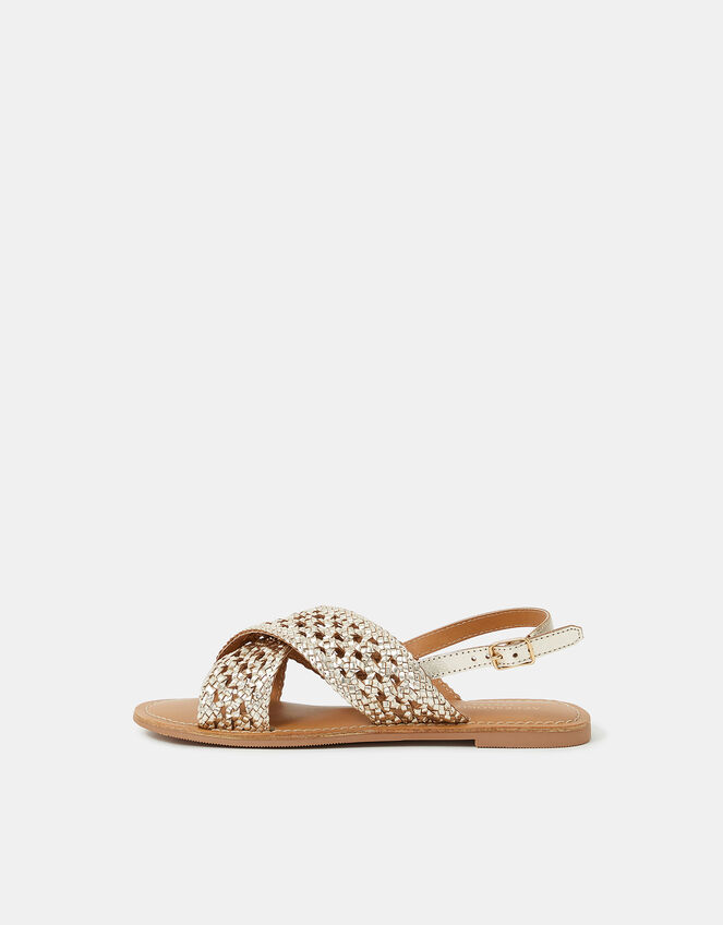 Woven Metallic Cross-Strap Sandals, Gold (GOLD), large