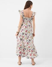 Floral Print Tiered Maxi Dress, Ivory (IVORY), large