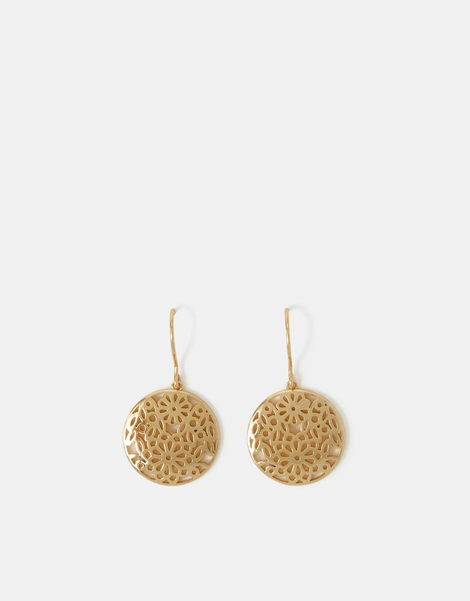 14ct Gold-Plated Round Filigree Drop Earrings, , large