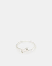 Sterling Silver Diamante Adjustable Ring, , large