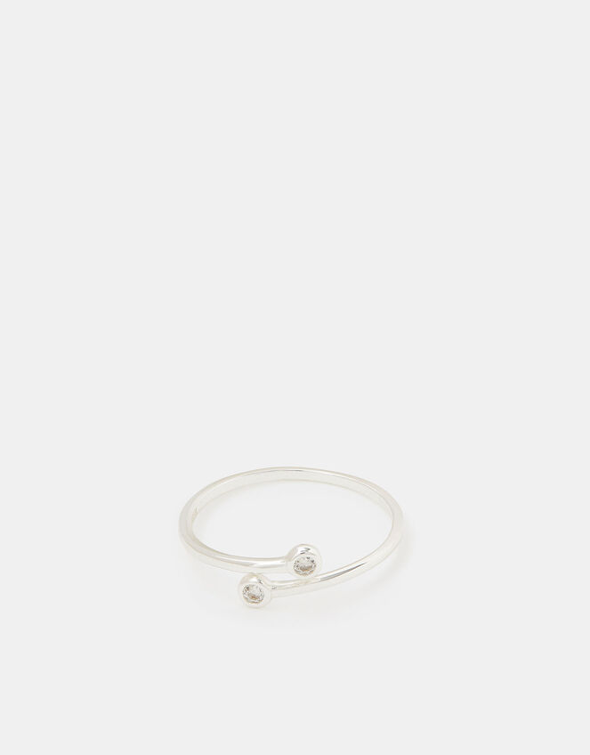 Sterling Silver Diamante Adjustable Ring, , large