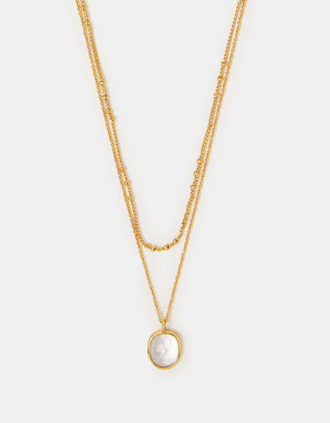 14ct Gold-Plated Clear Quartz Pendant Layered Necklace, , large