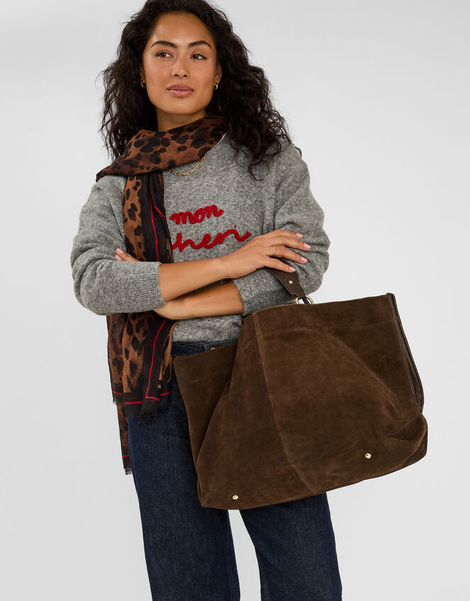 Multi Strap Suede Tote Bag, Brown (CHOCOLATE), large