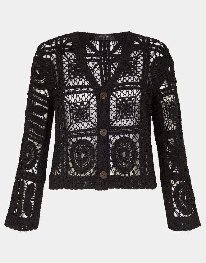 Crochet Cardigan, Black (BLACK), large