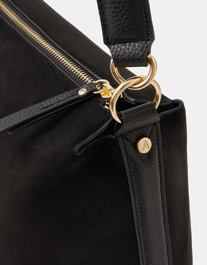 Large Slouchy Suedette Handbag, Black (BLACK), large