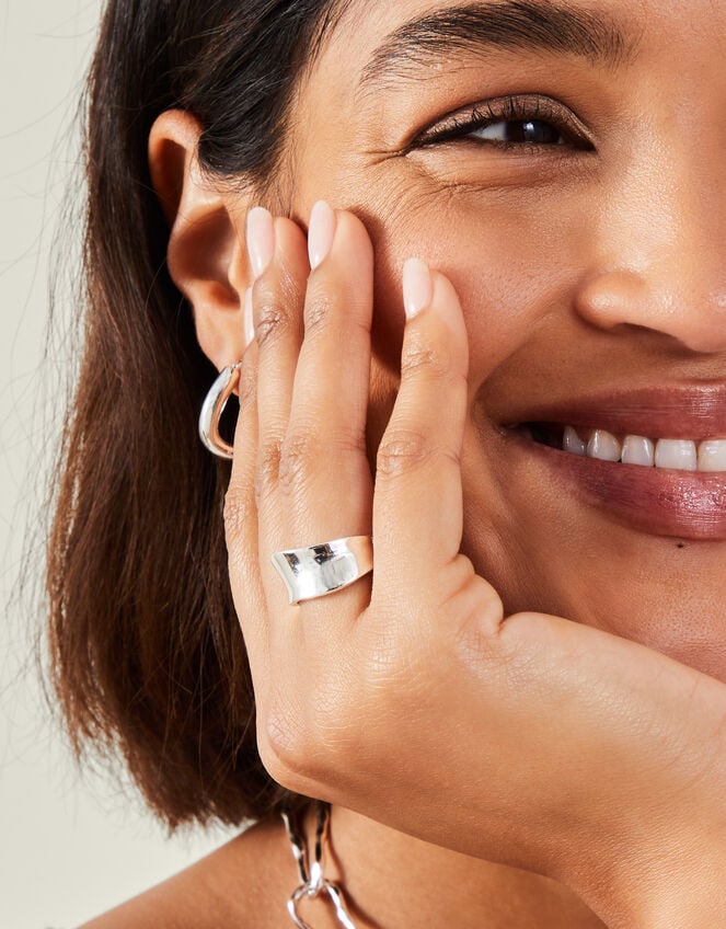 Sterling Silver-Plated Chunky Wave Ring, Silver (ST SILVER), large