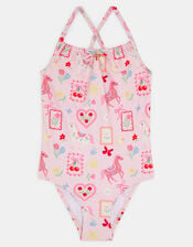 Girls Cowboy Print Swimsuit, Multi (PASTEL MULTI), large