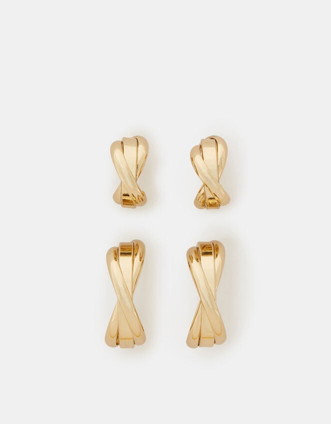 2-Pack 14ct Gold-Plated Twist Stud & Hoop Earrings, , large