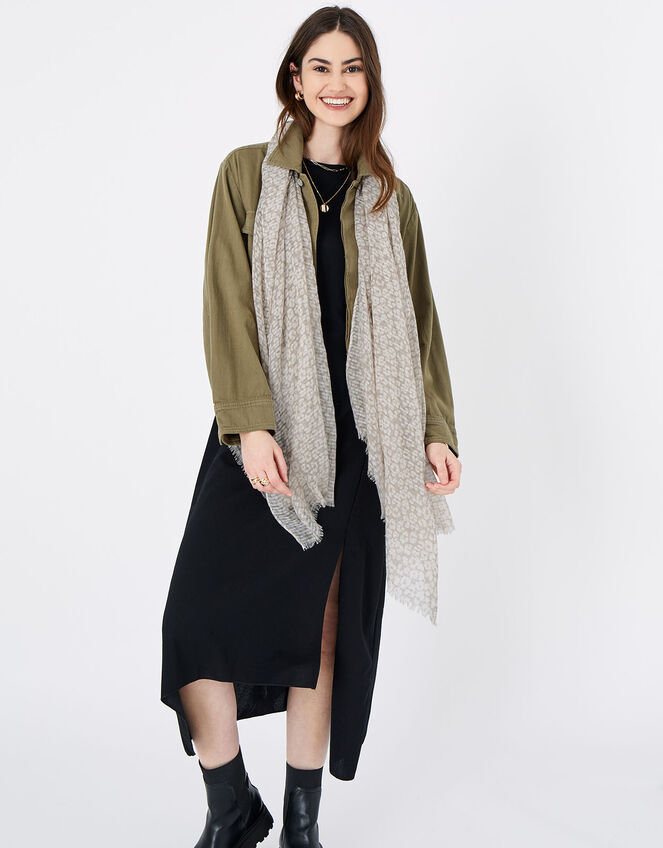 Neutral Leopard Print Scarf, , large