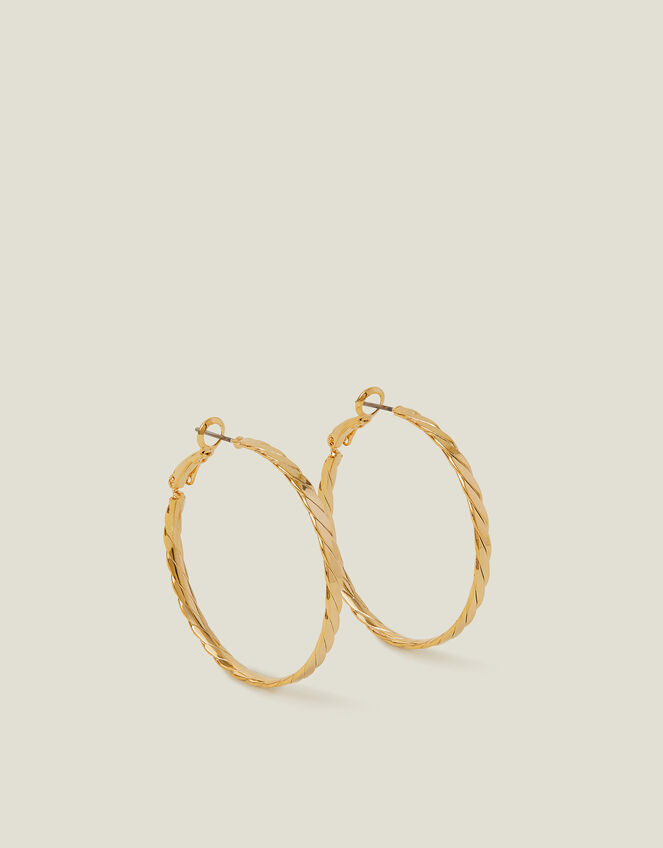 14ct Gold-Plated Flat Twist Hoop Earrings, , large