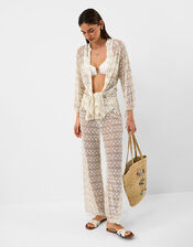 Crochet Beach Shirt, White (WHITE), large