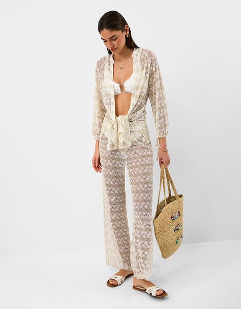 Crochet Beach Shirt, White (WHITE), large