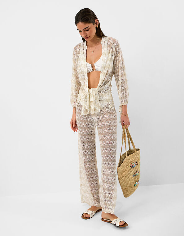 Crochet Beach Shirt, White (WHITE), large