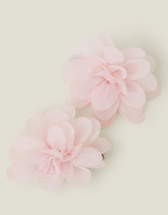 2-Pack Girls Glitter Corsage Hair Clips, Pink (PINK), large