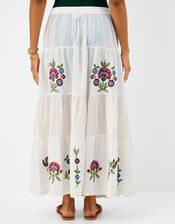 Floral Embroidered Tiered Maxi Skirt, Ivory (IVORY), large