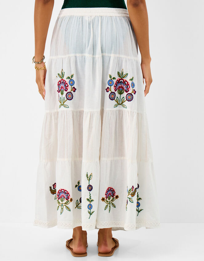 Floral Embroidered Tiered Maxi Skirt, Ivory (IVORY), large