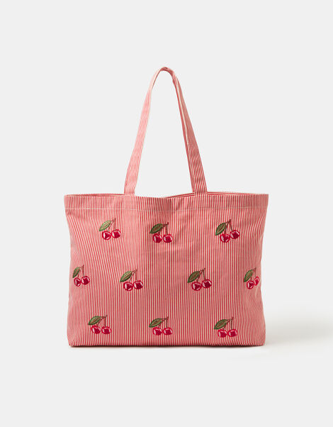 Cherry Stripe Shopper Bag, , large