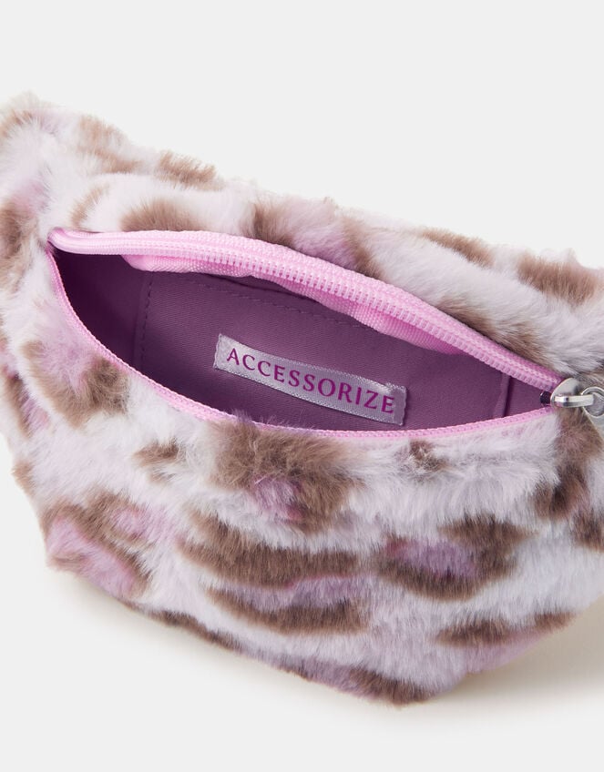 Girls Fluffy Leopard Print Belt Bag, , large