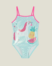 Girls Unicorn Swimsuit, Multi (PASTEL MULTI), large