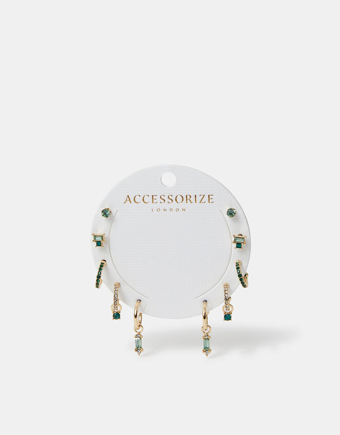 5-Pack Gemstone Stud and Hoop Earrings Gold, , large