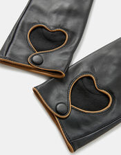 Cut-Out Heart Leather Gloves, Black (BLACK), large